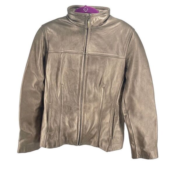 Jones New York Women's Full Zip Stand-up Collar Leather Jacket Size L - Picture 4 of 12